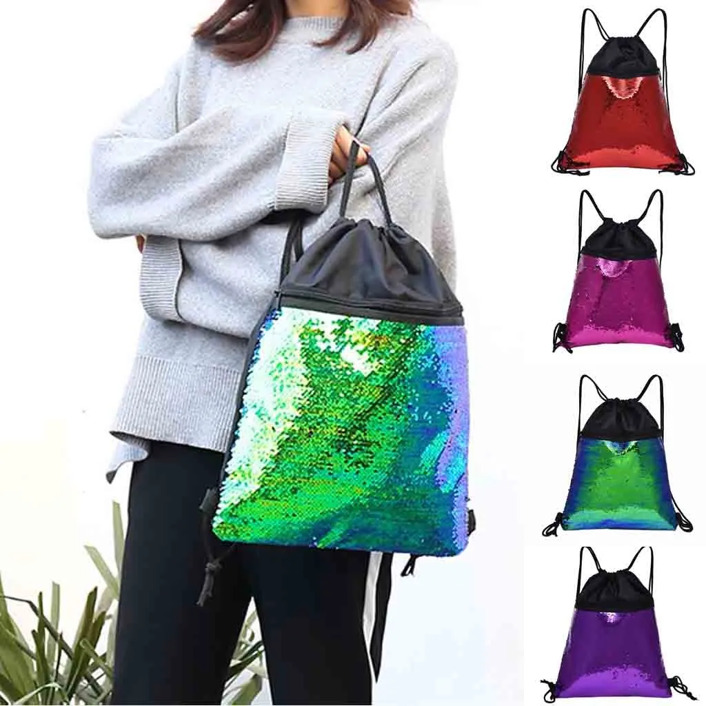 

spor ayakkabi bayan backpack Beach Bag Outdoor Fitness Bag Sequins Bunch Pocket Female Drawstring Backpack Mochila feminina