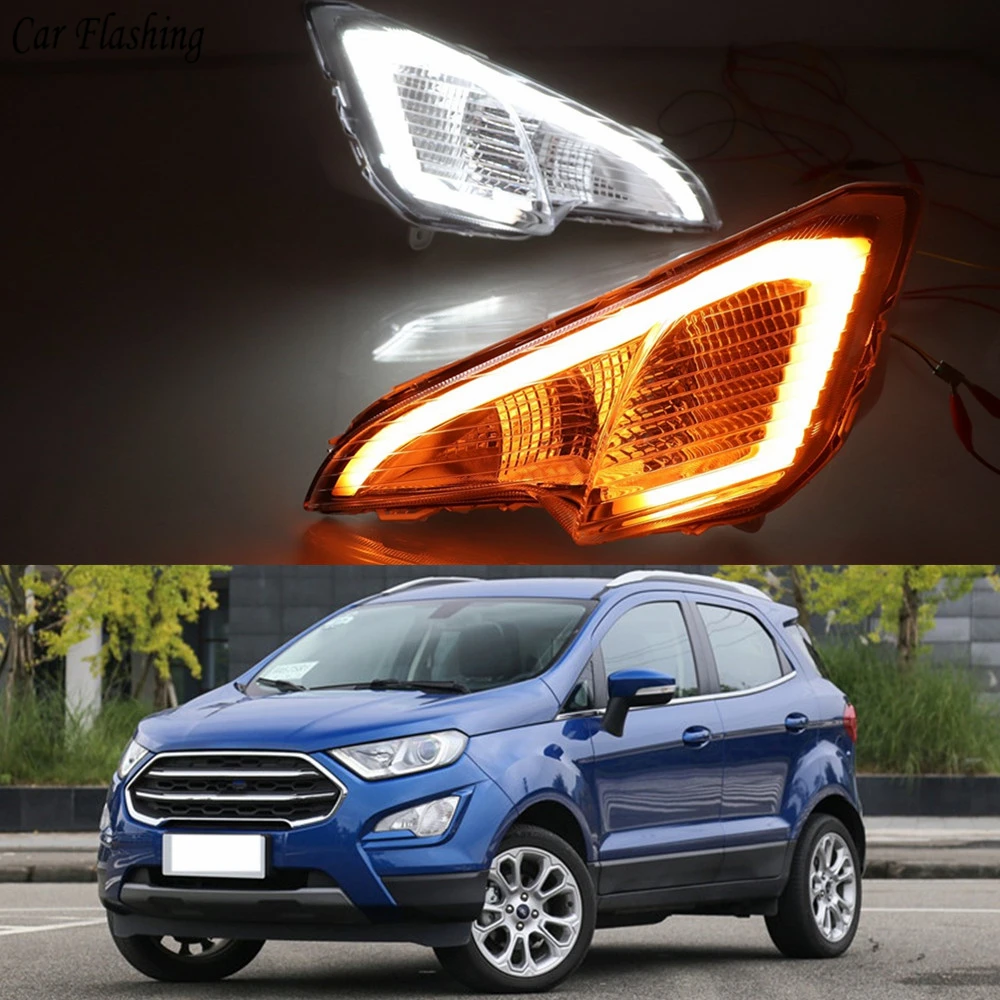 

2PCS LED Daytime Running Light For Ford EcoSport 2018 2019 Yellow Turn Signal Function Waterproof ABS 12V Car DRL LED Fog Lamp