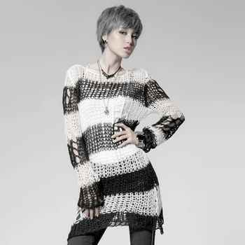 

PUNK RAVE Women Steampunk Hole Sexy Sweater Long Sleeves Casual Pullover Computer Knitting Hip Hop Korean Sweaters and Pullovers