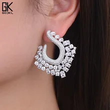 GODKI Curve Роскошные разноцветный кубический цирконий серьги-гвоздики для женщин свадебные Дубай модные цветочные серьги букле d'oreille femme