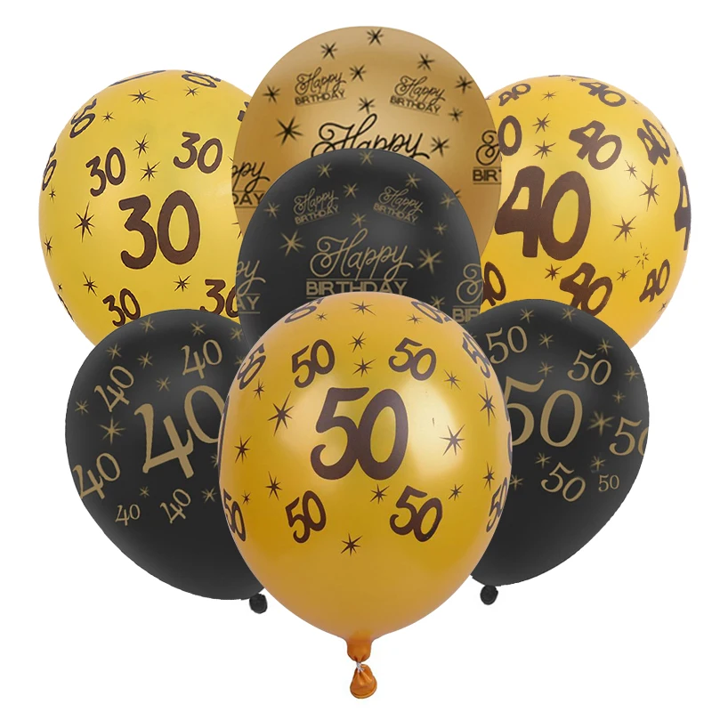 10Pcs/Lot 12" DIY  Black and Gold Happy Birthday Age Number Helium Latex Balloon Decor