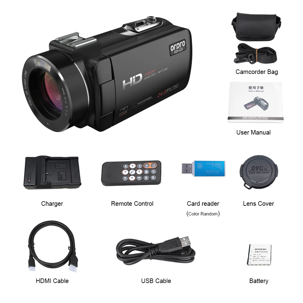Ordro Портативная Цифровая видеокамера HDV Z20 1080p 30fps FHD встроенный WIFI Пульт