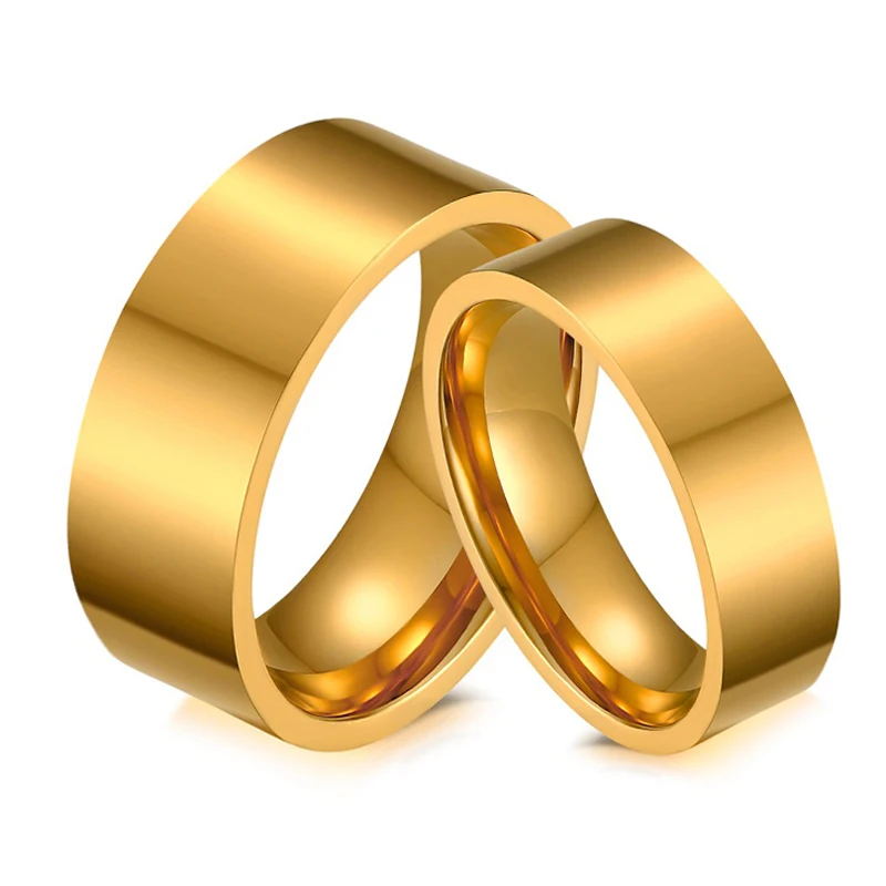 Classic Simple Gold Color Stainless Steel Titanium Wedding Band Couple Rings for Men and Women