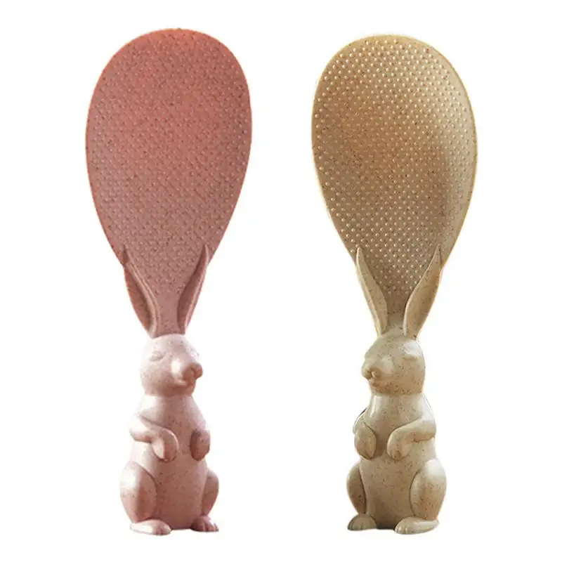 

Eco-friendly Kitchen Tool Wheat Straw Cute Cartoon Rabbit Rice Spoon Non Sticky Vertical Stand Rice Scoop Soup Sauce Ladle
