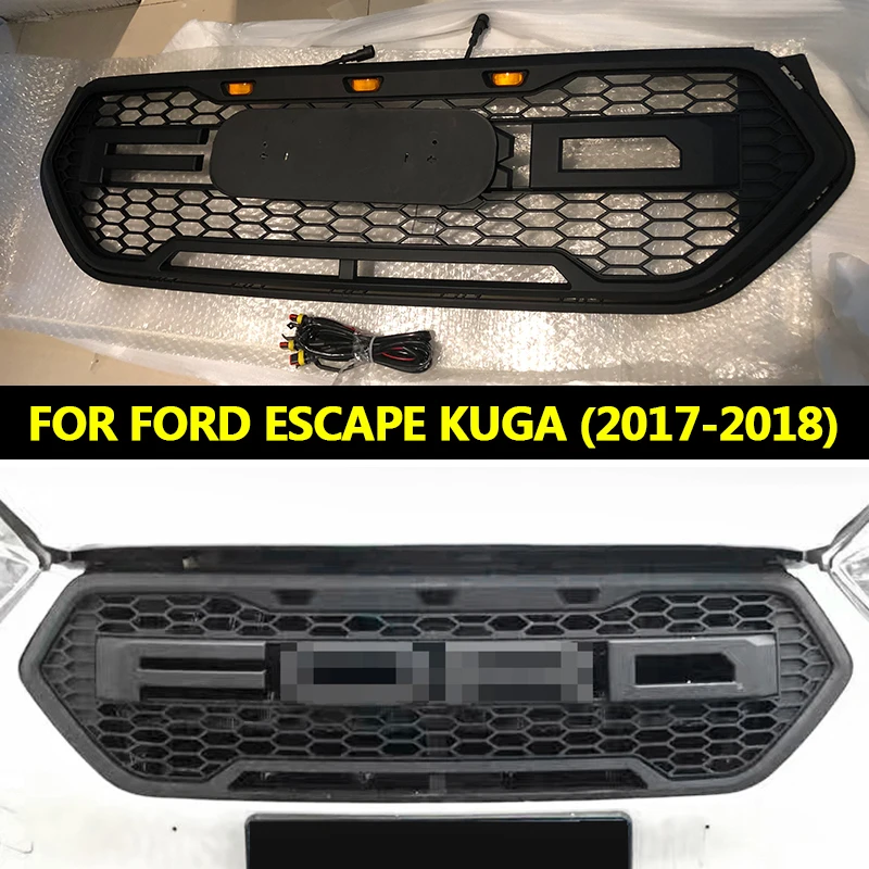 FIT FOR FORDESCAPE KUGA 2017 2018 MESH GRILL MODIFIED LED FRONT RACING