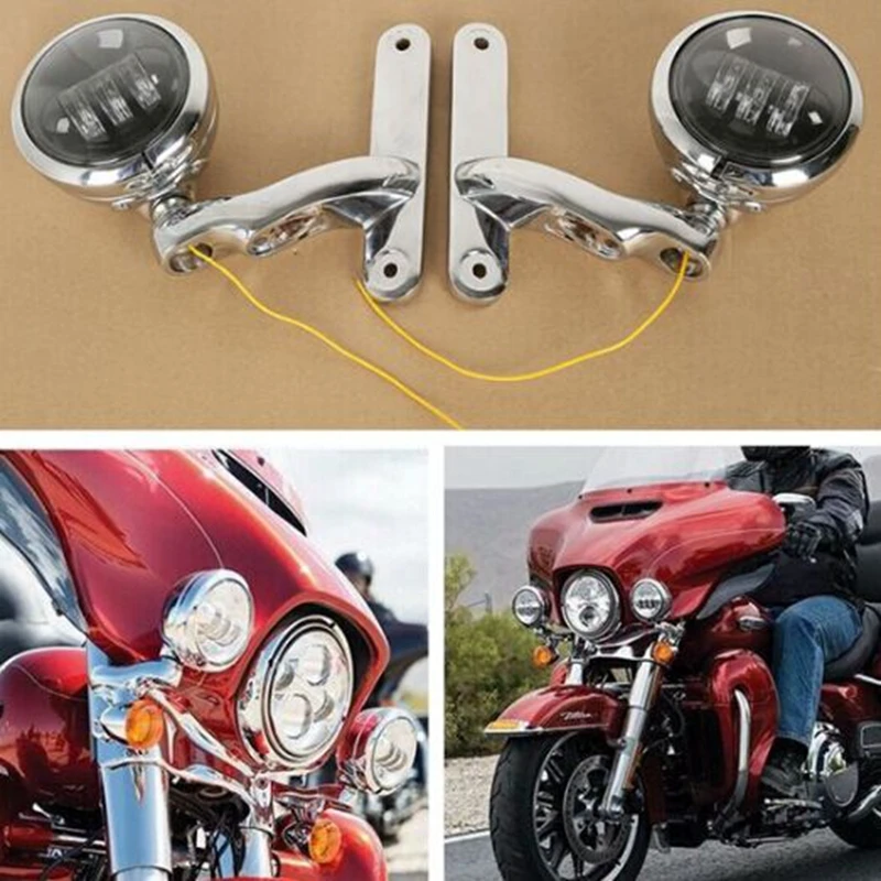 4 1/2" Black Chrome Led Auxiliary Lighting With Chrome Harley Motorcycle 4.5 inch Fog Light