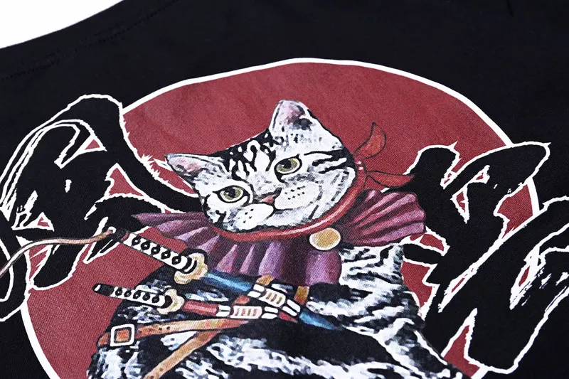 Japanese Samurai Cat Printed Tshirts 5