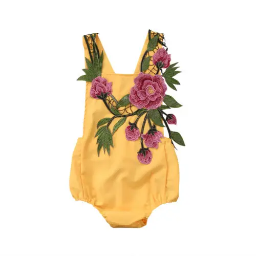 

Embroidery Peony Backless Romper Newborn Infant Toddled Baby Kids Girl Playsuit Suit Clothes