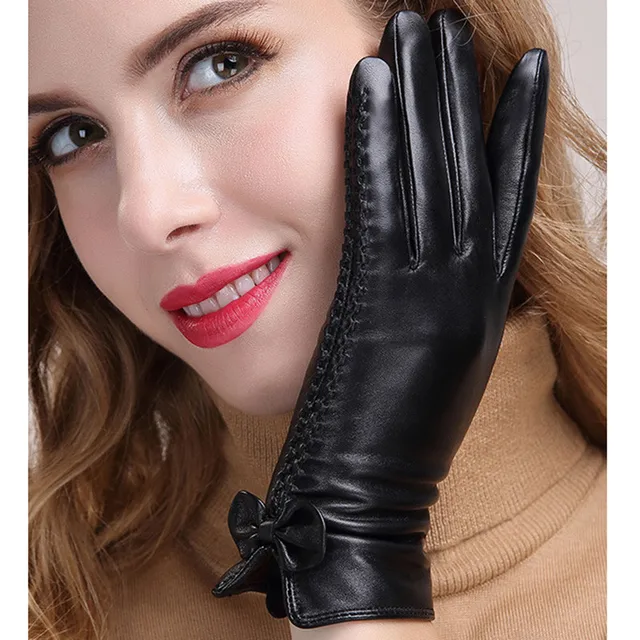 Fashion New Leather Gloves Ladies Winter Sheepskin Gloves Women'S Thick