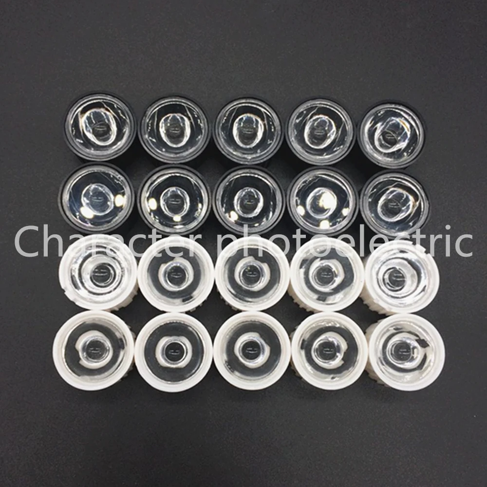 

20pcs/lot Led Lens 5 10 30 45 60 90 120 Degree for diy 1w 3w 5W Aquarium grow led light,Black White Holder Plano Lens Reflectors