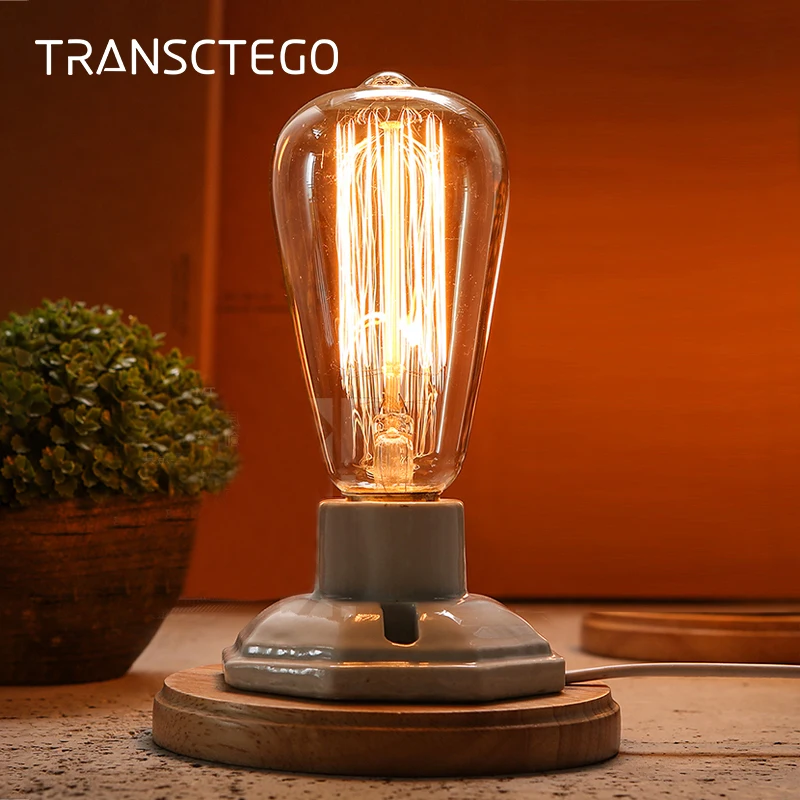 

Desk Lamps vintage ceramic lamp Wood edison decoration retro bedside lights for bedroom table light lamparas de mesa Desk Lamps