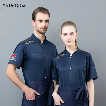 

2019 Ya DeQiGai Double breasted Short Sleeve chef Chef Restaurant uniforms Breathable catering Jacket Apron coat waitress Bread