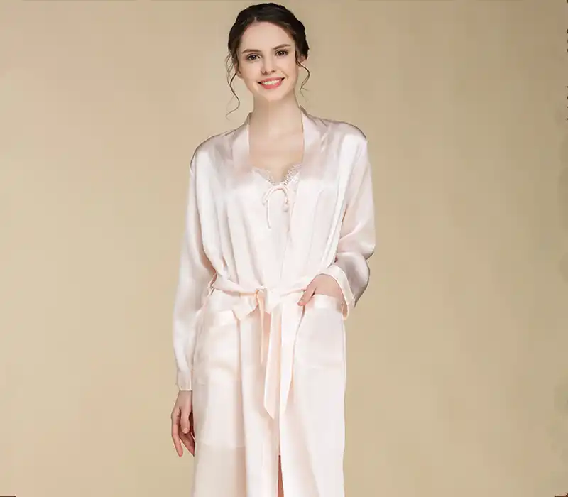 100 Silk Light Weight Woven Fabric Robe Gorgeous Satin Washable Silk Full Length Robes Gown Set Women Washable Silk Robe Home
