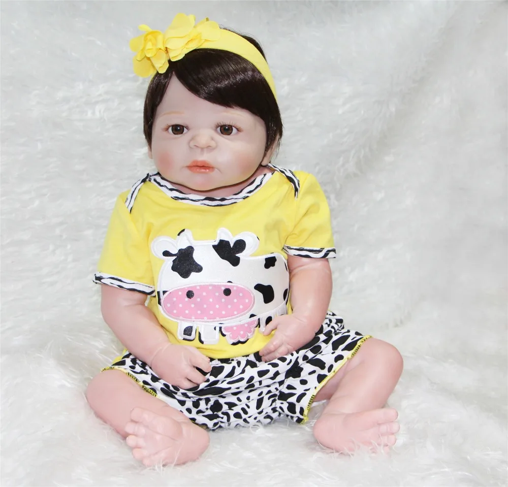 

NPKCOLLECTION 55cm Soft Silicone Reborn Dolls Baby Realistic Doll Reborn 22 Inch Full Vinyl Boneca with Cartoon Cows Clothes