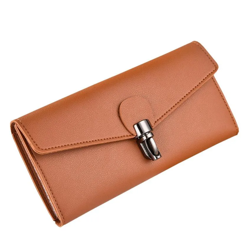 Simple Large Capacity Leather Clutch Checkbook Envelope Wallet Women Purses Card Holder Thin ...