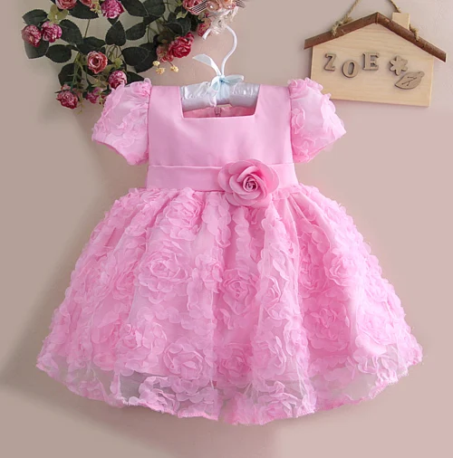 

baby Girls Flower Dress Blue Pink Purple Party Dress Kids Clothing with Blue flower Baby Fotos Photo Props Clearance 1T 12M 4T