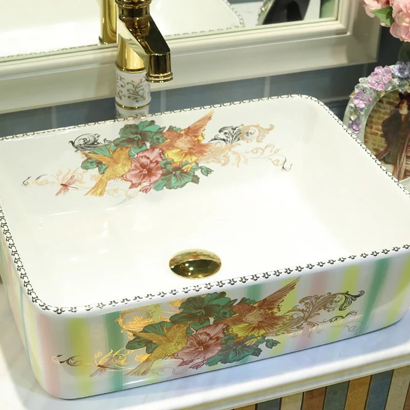 Europe style chinese washbasin sink Jingdezhen Art Counter Top ceramic bathroom sink bathroom ceramic sink rectangular (2)