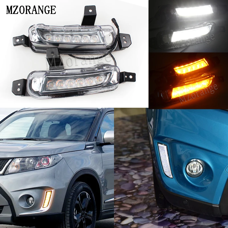 

MZORANGE 2PCS LED Daytime Running Light For Suzuki Vitara 2015 2016 2017 2018 Turning Yellow Signal Relay Waterproof Car LED DRL