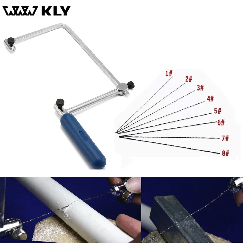 

WWW KLY 4" Multifunction Fretsaw Hand Coping Saw Frame Hobby Woodworking Tools with 8pcs Spiral Blades for Wood Plastic Metal