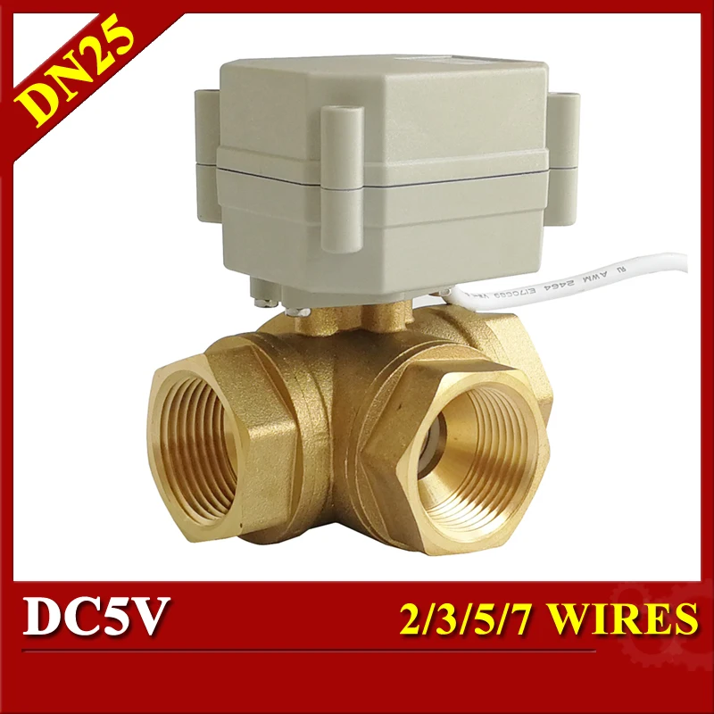 

1'' motorized ball valve T port L port 3 way horizontal type DC5V 2/3/5/7 wires electric ball valve for water heating plumbing
