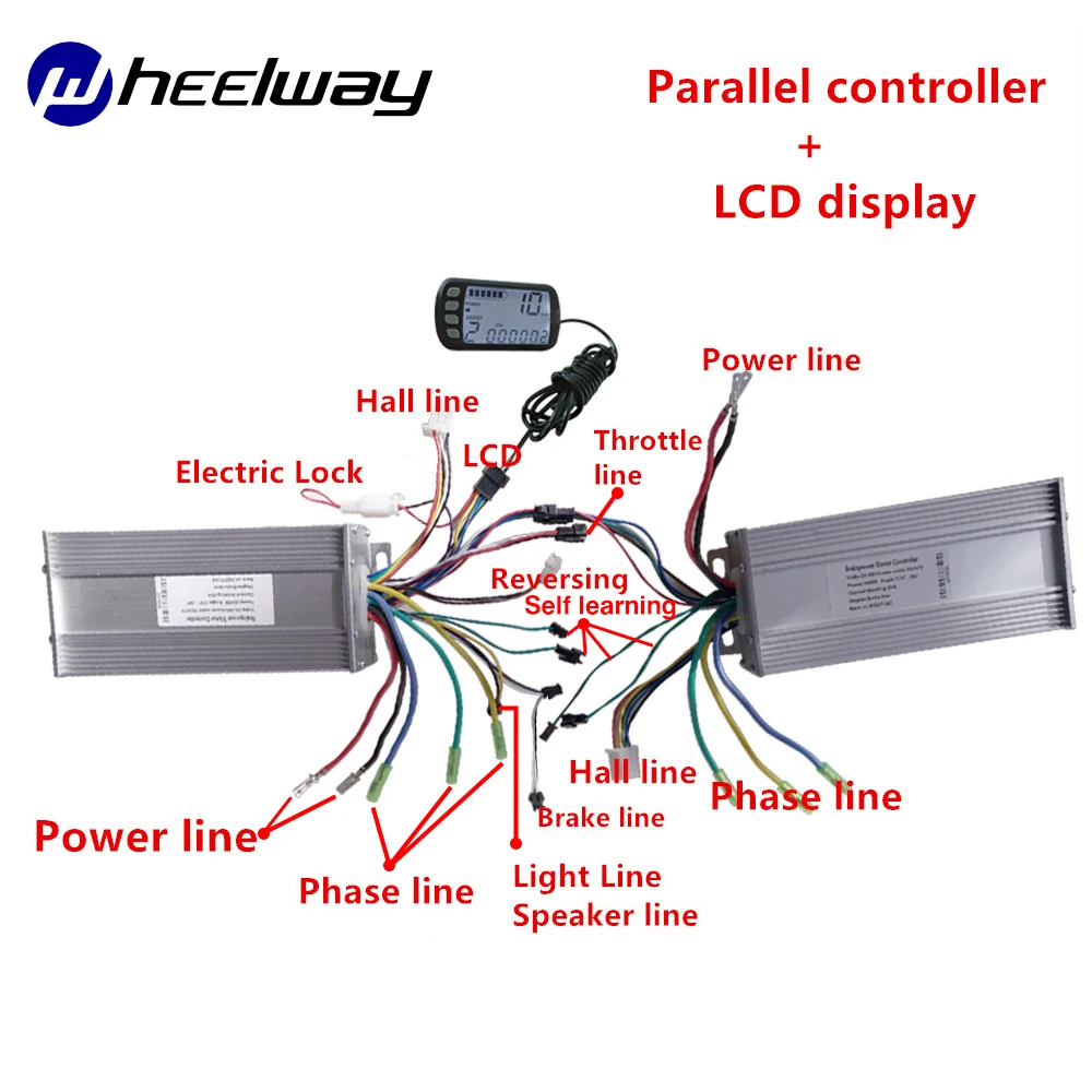 WHEELWAY36V48V 500 Вт 800W1000W параллельный контроллер e набор для преобразования велосипедов для двухприводного двигателя BLDC 2 контроллера с ЖК-дисплеем ebike