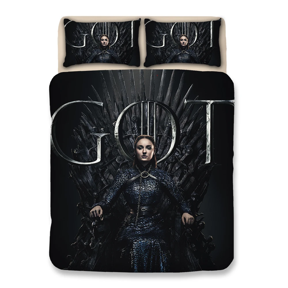 

Good quality Black And gray Skull Bedding Game Of Thrones Wolf Bedding Sets Queen Size Duvet Cover Sets 3PCS+2 Pillowcases