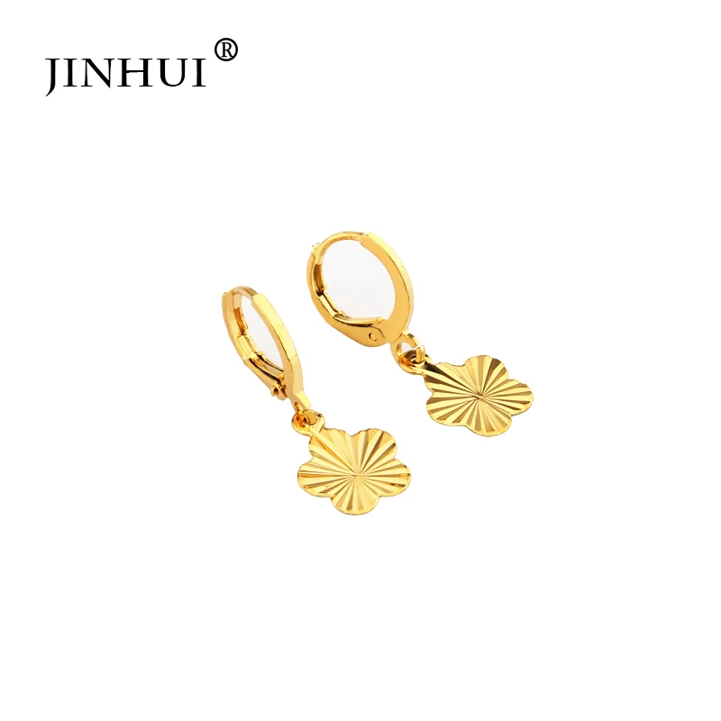 

Jin Hui Dubai Africa Woman New Golden Small Earrings Pendant jewelry Gift send Friends Party beautiful Flower petals earrings