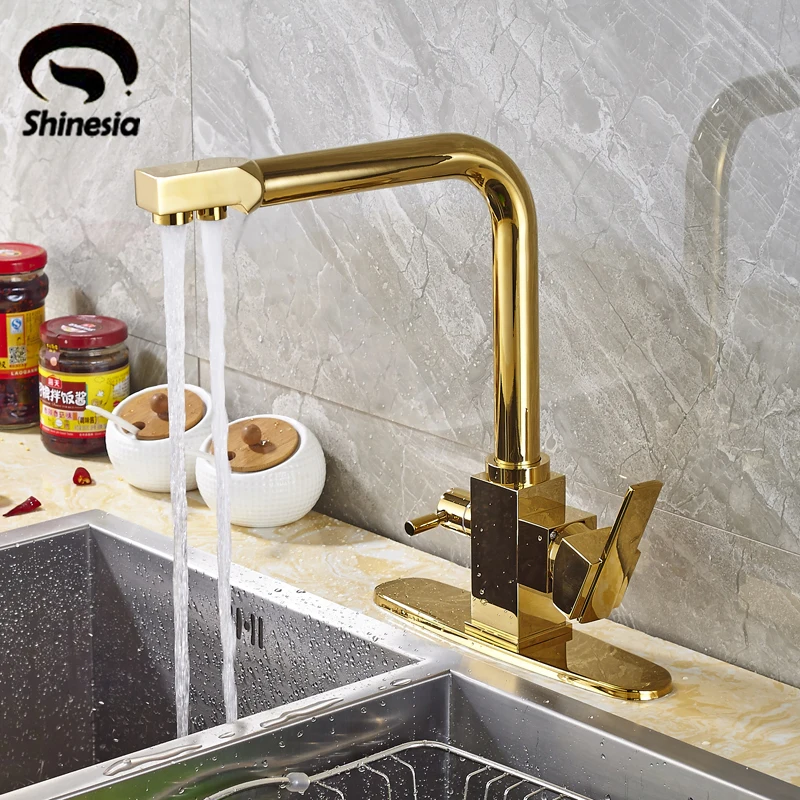 

Gold Purification Kitchen Faucet Swivel Spout Bathroom Sink Mixer Tap Hot & Cold Water & Pure Water