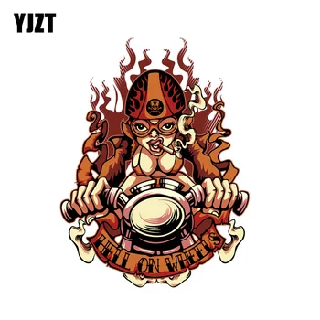 

YJZT 11.8CM*15.5CM Car Sticker Hell On Wheels Chick Funny Motorcycle Decal 6-2280