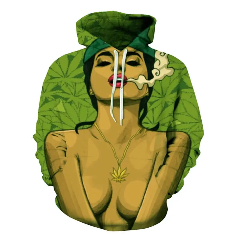

Plus Size 5XL 3D Printed Cartoon Sexy Smoking-Girl Hooded Weed Leaf Hoodies Men/Women Hip Hop Streetwear Outfit Tops Clothing