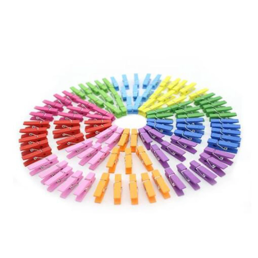 100 Pieces 2.5cm Mixed Wooden Clips Pegs Baby Shoer Party Clothespins Photo Paper Art Craft Embellishment for Sewing Accessories
