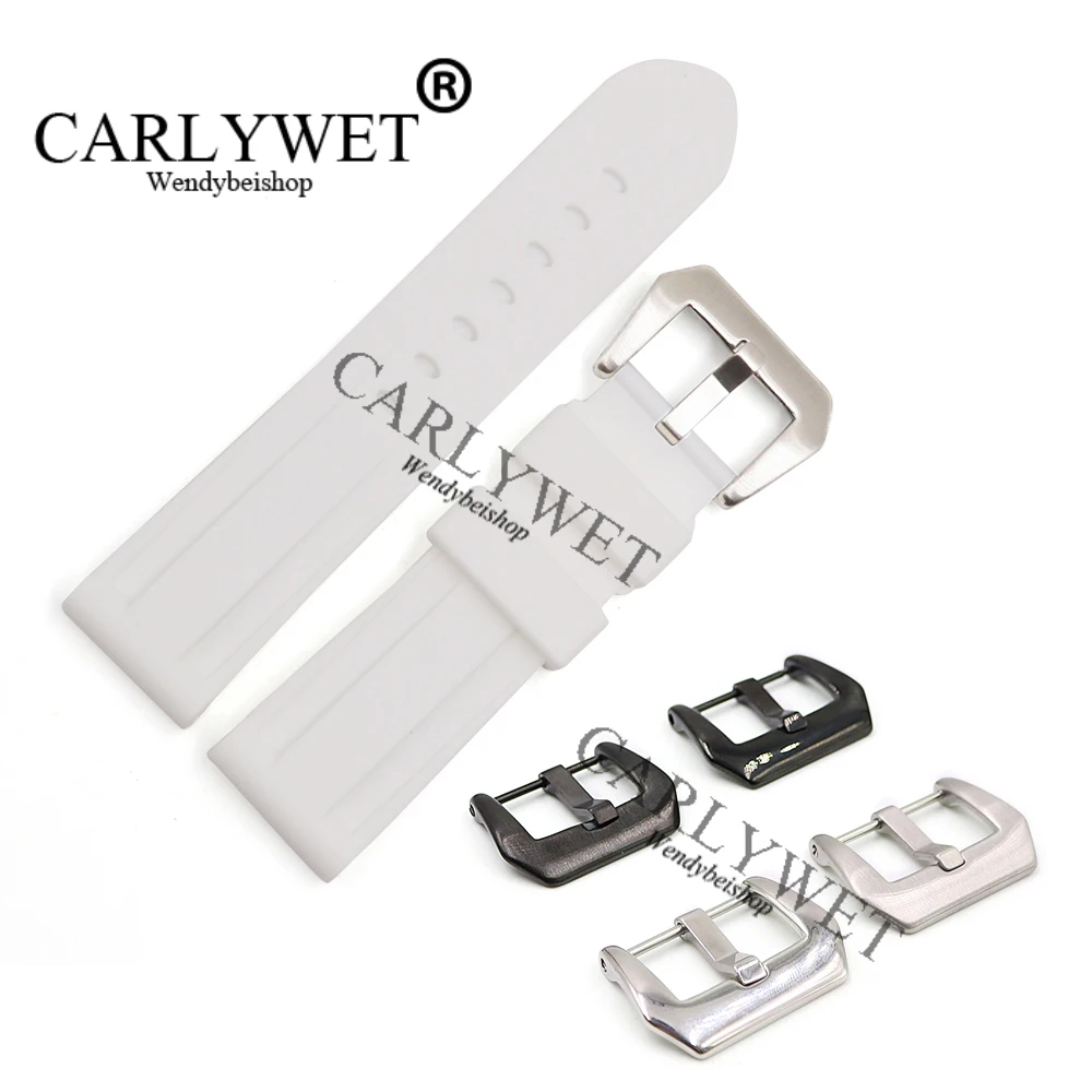 

CARLYWET 24mm White Waterproof Silicone Rubber Replacement Wrist Watch Band Strap Belt Silver Black Buckle For Luminor