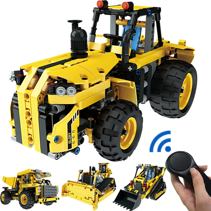 

City Construction Engineering Team Load Bulldozer Set Remote Control Building Block BricksTechnic Truck Toys For Children