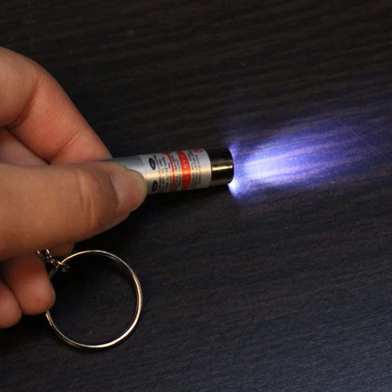 Newest Hiking Camping Mini 2in1 Laser Torch Flashlight Portable LED Light Torch Keychain Silver