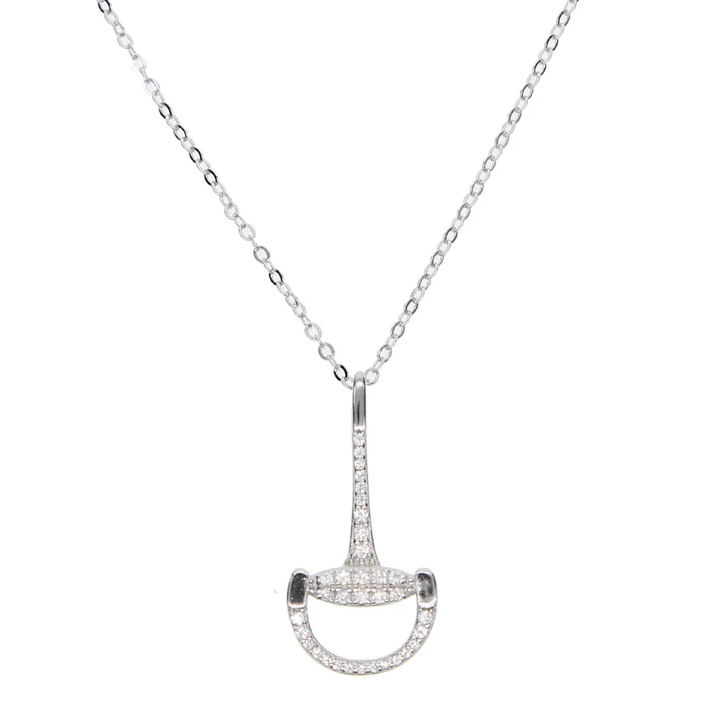 

fine silver jewelry micro pave cz snaffle bit pendant horse lover equestrian sports 100% 925 sterling silver pendant necklace
