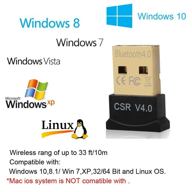 Мини USB беспроводной Bluetooth CSR 4,0 Двойной Режим адаптер ключ драйвер для Windows 10 8 7 Vista XP Linux PC V4.0 синий зуб адаптер