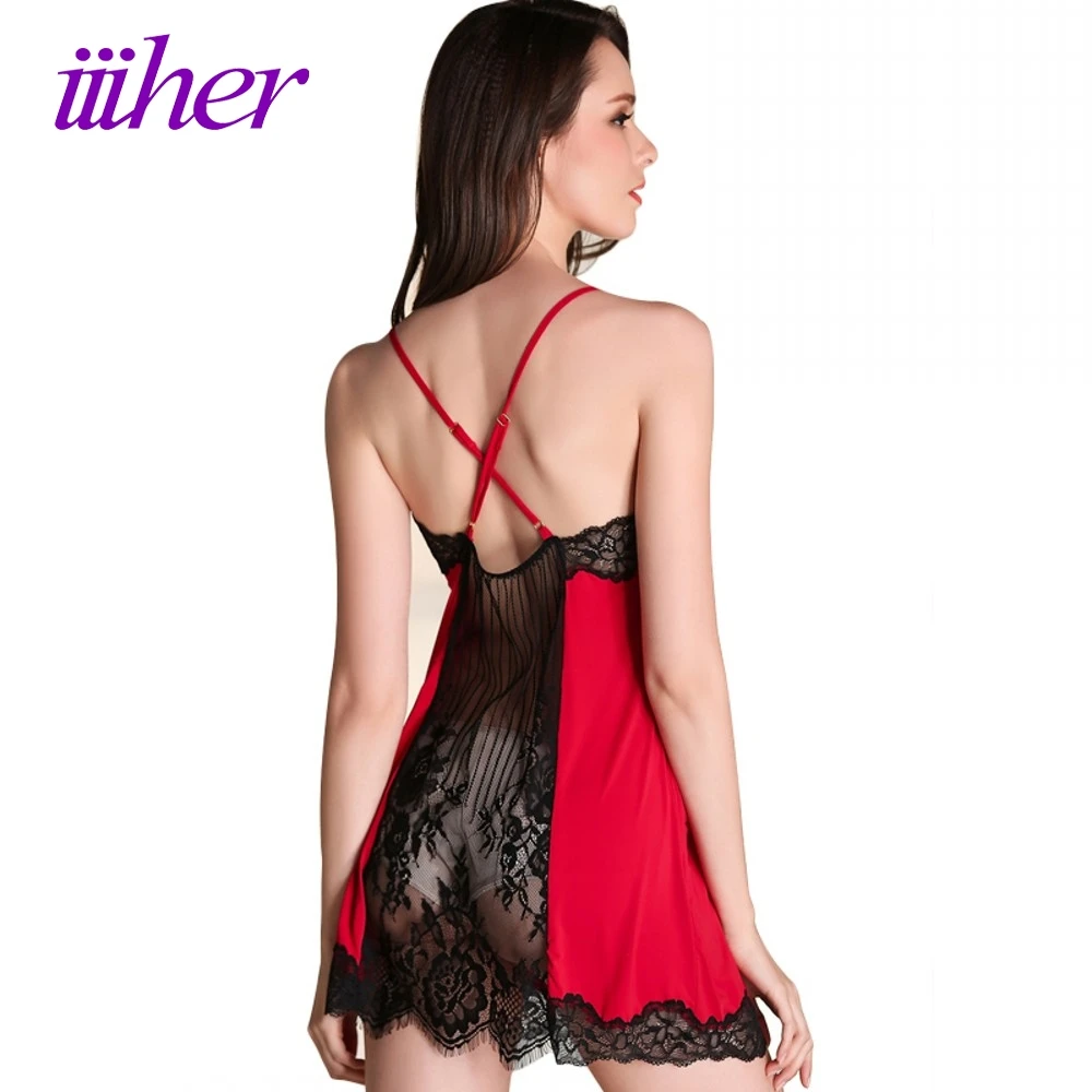 Iiiher Camisón de Algodón de Las Mujeres ropa de Dormir Ver A Través de Encaje Mujeres Vestido de Noche Sleepshirt Camisón Sexy ropa de Dormir Ropa de Dormir Ropa de Hogar