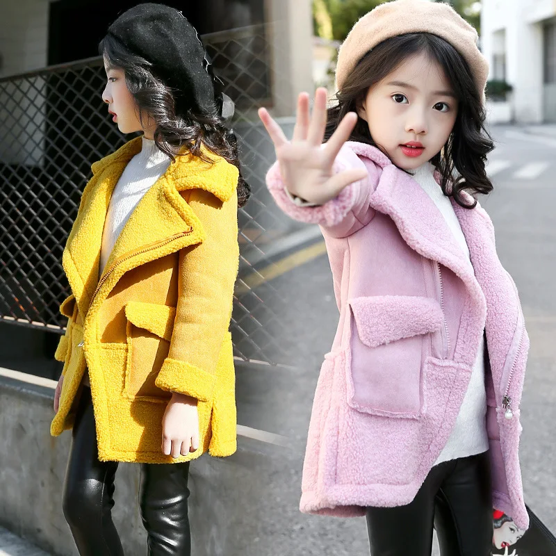 

Girls winter coat fashion suede windbreaker zipper cardigan hair liner new big boy girl autumn and winter shirt children