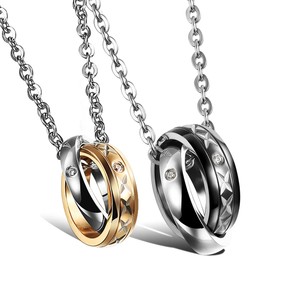 Golden and Black Circle Pendant Necklace for Couple His
