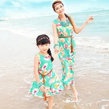 Family Look 2017 New Matching Mother and Daughter Dresses Bohemian Floral Printing Sleeveless Maxi Dress Plus Size