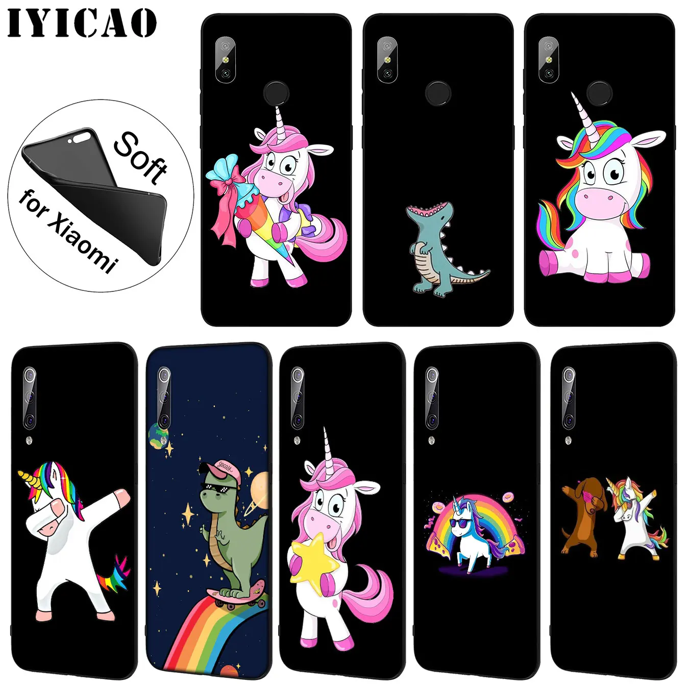 IYICAO Dinosaur Unicorn Soft Silicone Phone Case for Xiaomi Mi 10 9 9T CC9 CC9E 8 SE A3 Pro A1 A2 Lite 6 pocophone f1 mi9 mia2 |