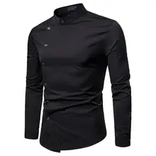 Men's Shirt Long sleeve Lapel Solid color Shirt Fashion Oblique button Blouse Men Slim fit Summer slimming trendy shirt collar solid color oblique button long sleeve polyester shirt for men