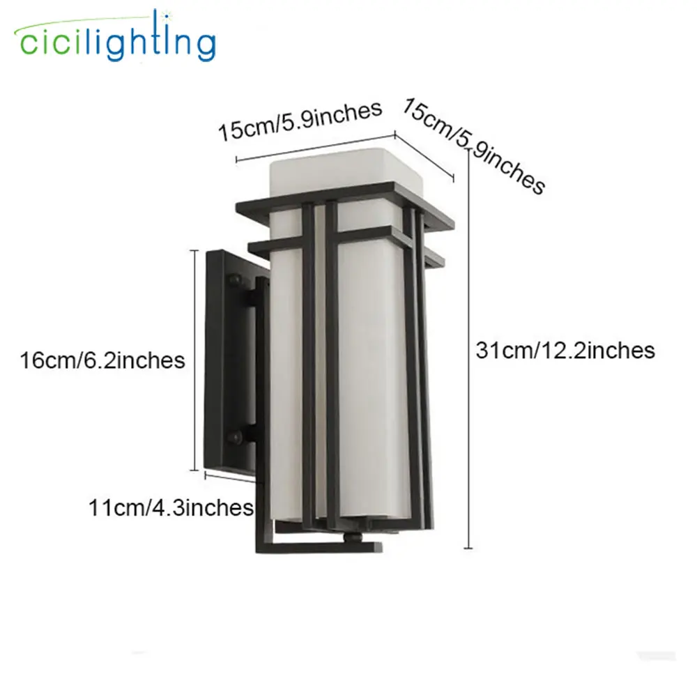 Black outdoor wall lamp, Metal +Glass shade garden lamp exterior wall lights, antique post balcony porch wall sconces lighting