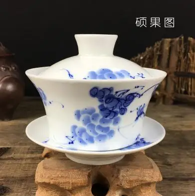 Горячая 200 мл китайский ручной окрашенный чайный набор Tureen Dehua высококачественный белый фарфор гайвань чайный горшок фарфоровый набор - Цвет: 06