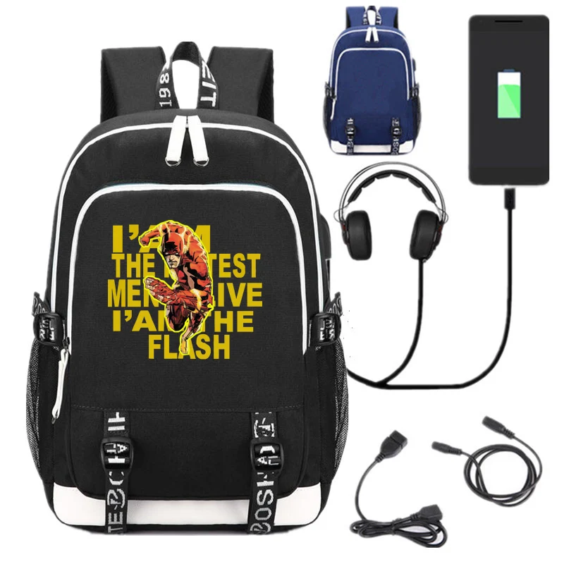 Супергерой флэш рюкзак школьный рюкзак унисекс черный ноутбук сумки на ремне рюкзака USB зарядка Интерфейс дорожная сумка - Цвет: 40601