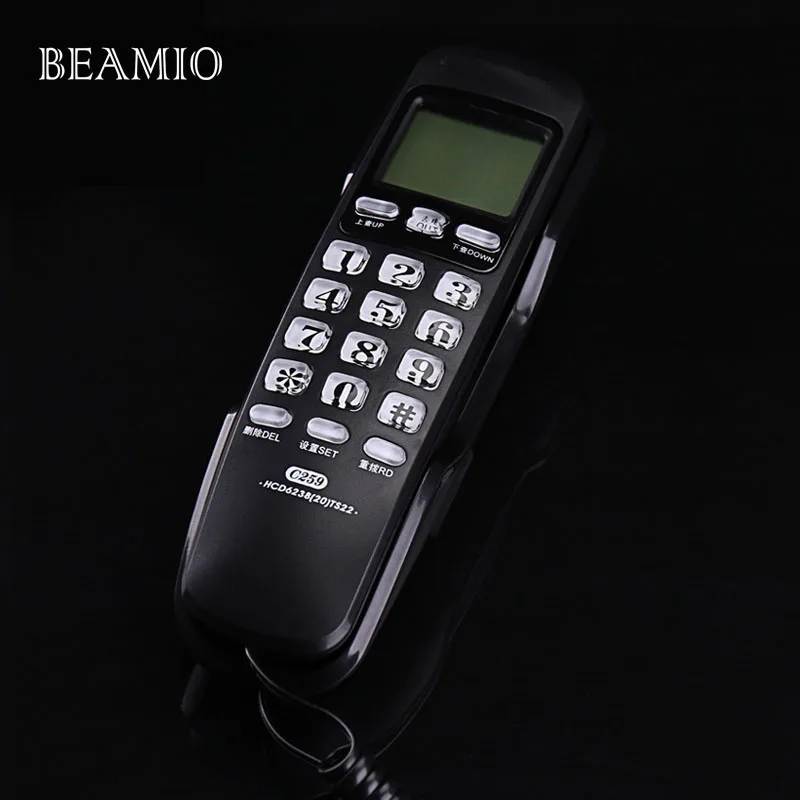 Mini Wall Fixed Telephone Call ID Redial DEL Hotel Bathroom Home Business Office Telephone Landline Phone Home Black