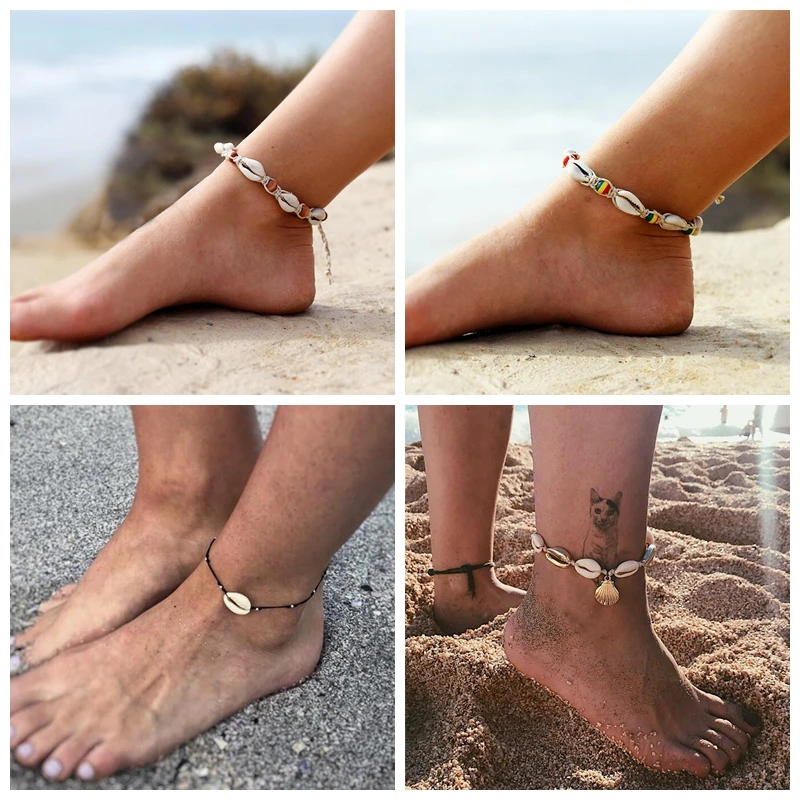 Boho New Shell Beads Wave Anklets Set For Women Foot Jewelry Summer Beach Barefoot Bracelet ankle Charm Shells Gift | Украшения и