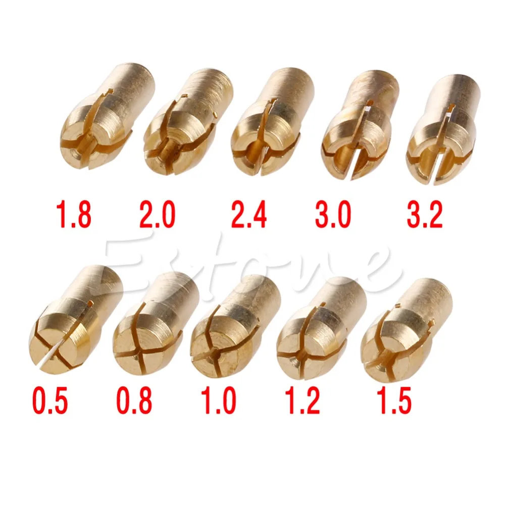 1 Набор 10 шт. 4,3 мм хвостовик латунные сверлильные патроны цанговые биты 0,5-3,2 мм для роторного инструмента