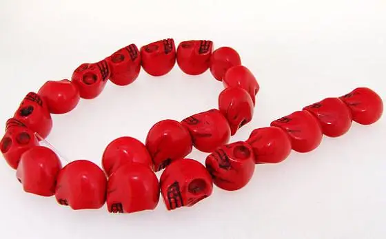 

Unique Pearls jewellery Store Carved Skull Red Turquoise 18mm Gemstone Loose Beads One Full Strand 15 inches LC3-356