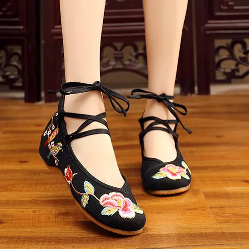 Veowalk/женские парусиновые балетки ручной работы с вышивкой в винтажном стиле; удобные женские китайские балетки; женская обувь с вышивкой - Цвет: Model 9 Black